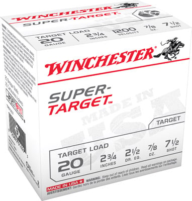 Winchester Ammunition Super Target 2.75" 20 Gauge Ammo 7-1/2, 25/box - TRGT207