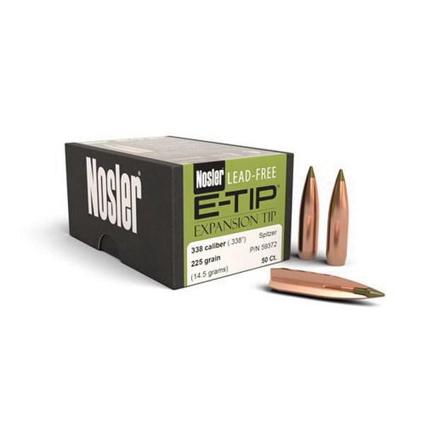 Nosler E-Tip Lead-Free .338 225 gr SBT Rifle Bullet, 50/box - 59372