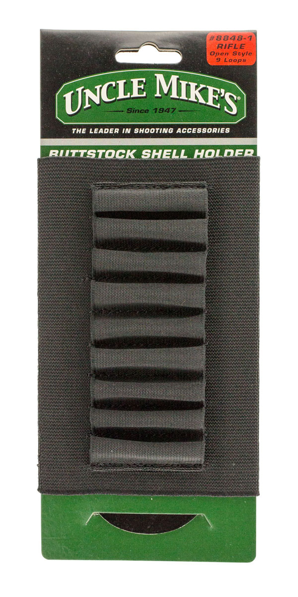 Uncle Mike's Rifle Buttstock 9 Round Shell Holder, Black - 88481