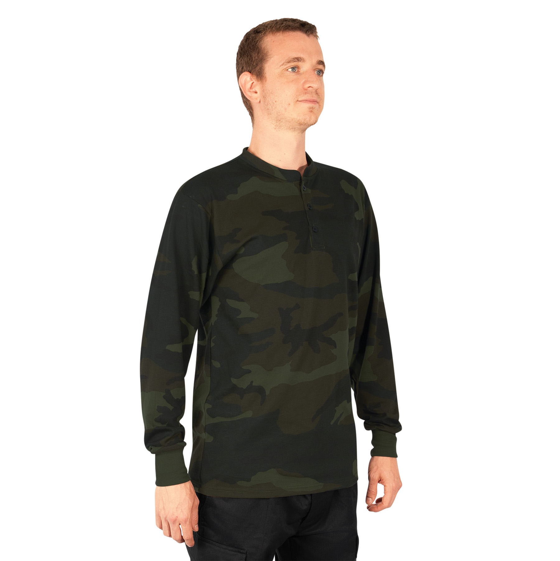 Rothco Long Sleeve Henley T-Shirt - Midnight Woodland Camo, 2X-Large