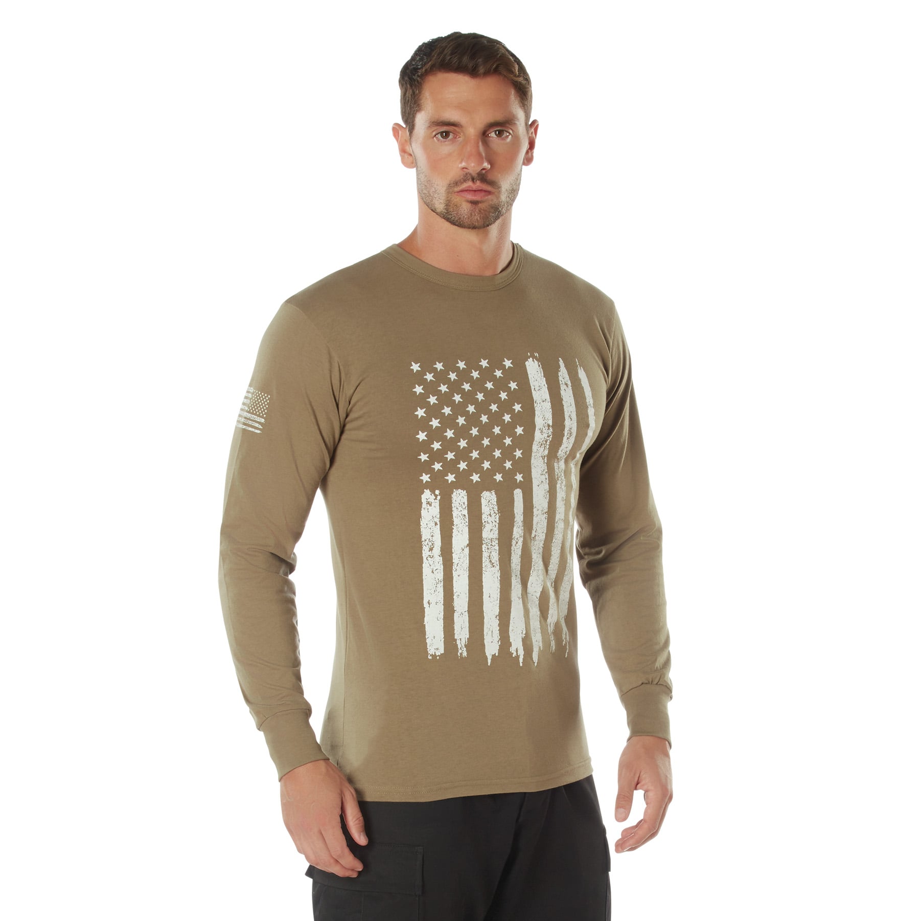 Rothco Us Flag Long Sleeve T-Shirt - Coyote Brown, Small