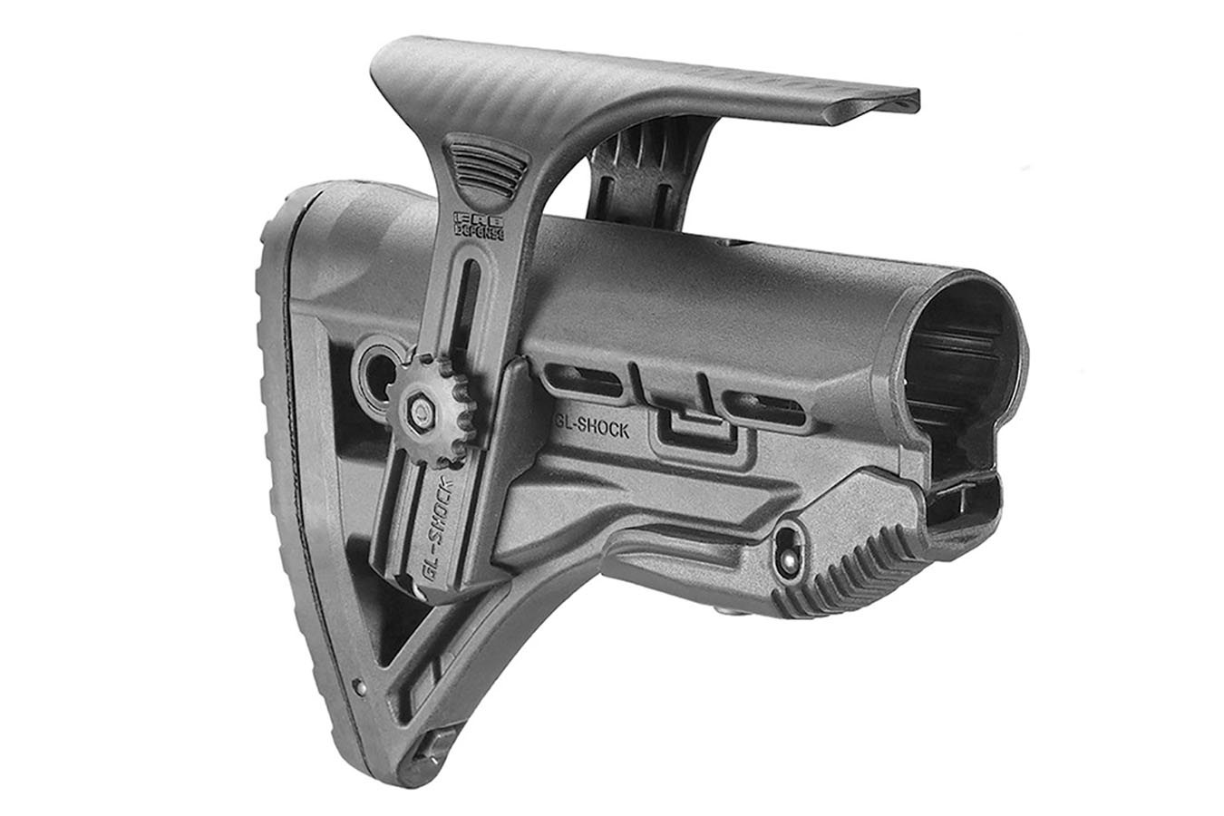 FAB Defense AR-15 Shock Absorbing Buttstock with Cheek Rest, Black - GL-SHOCK-CP