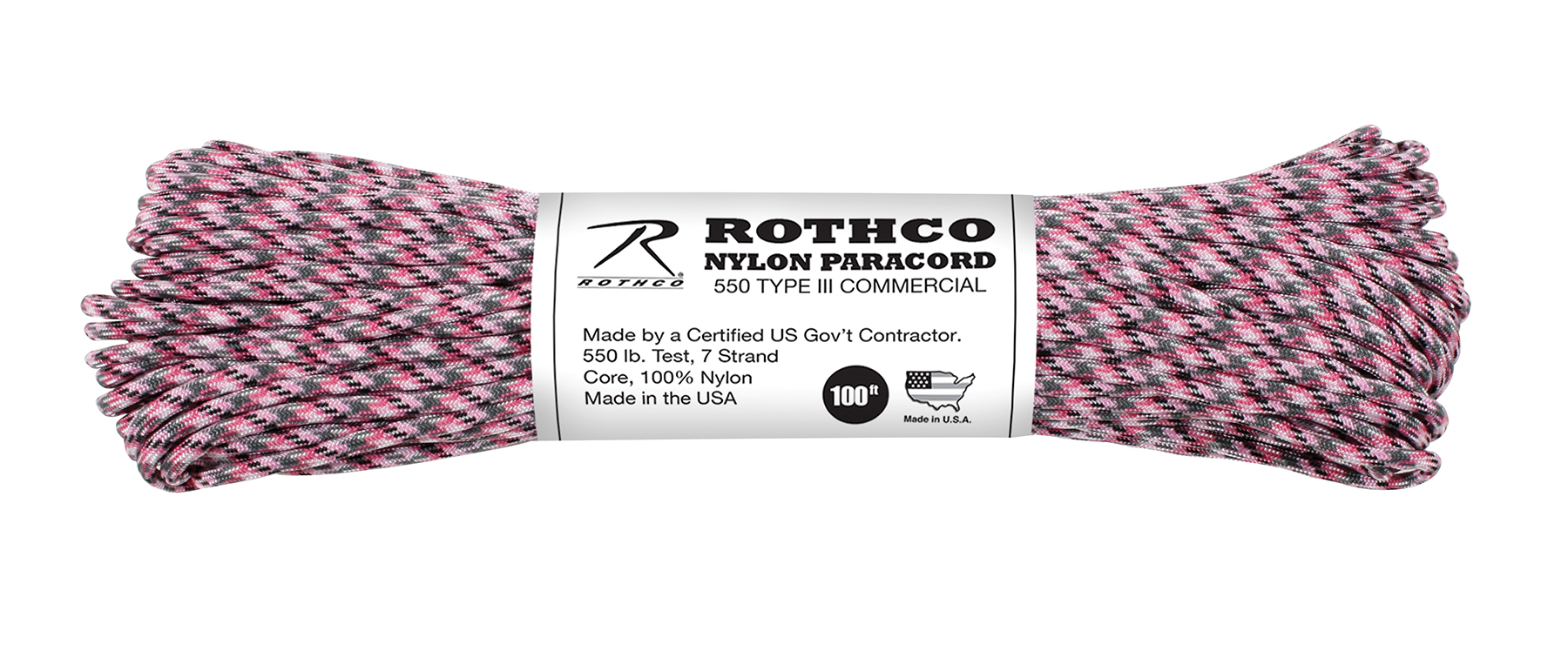 Rothco 550Lb Type III Nylon Camo Paracord - Pink Camo, 100