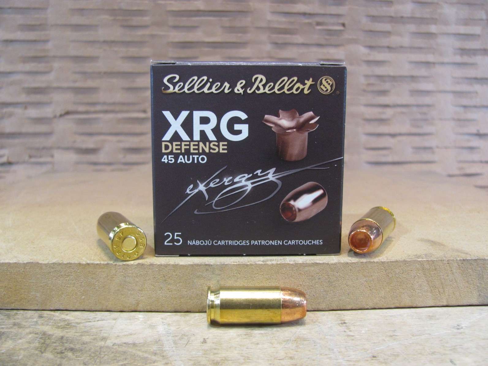 25 Round Box – 45 Auto 165 Grain Sellier Bellot XRG Hollow Point Defense Ammo – SB45XA