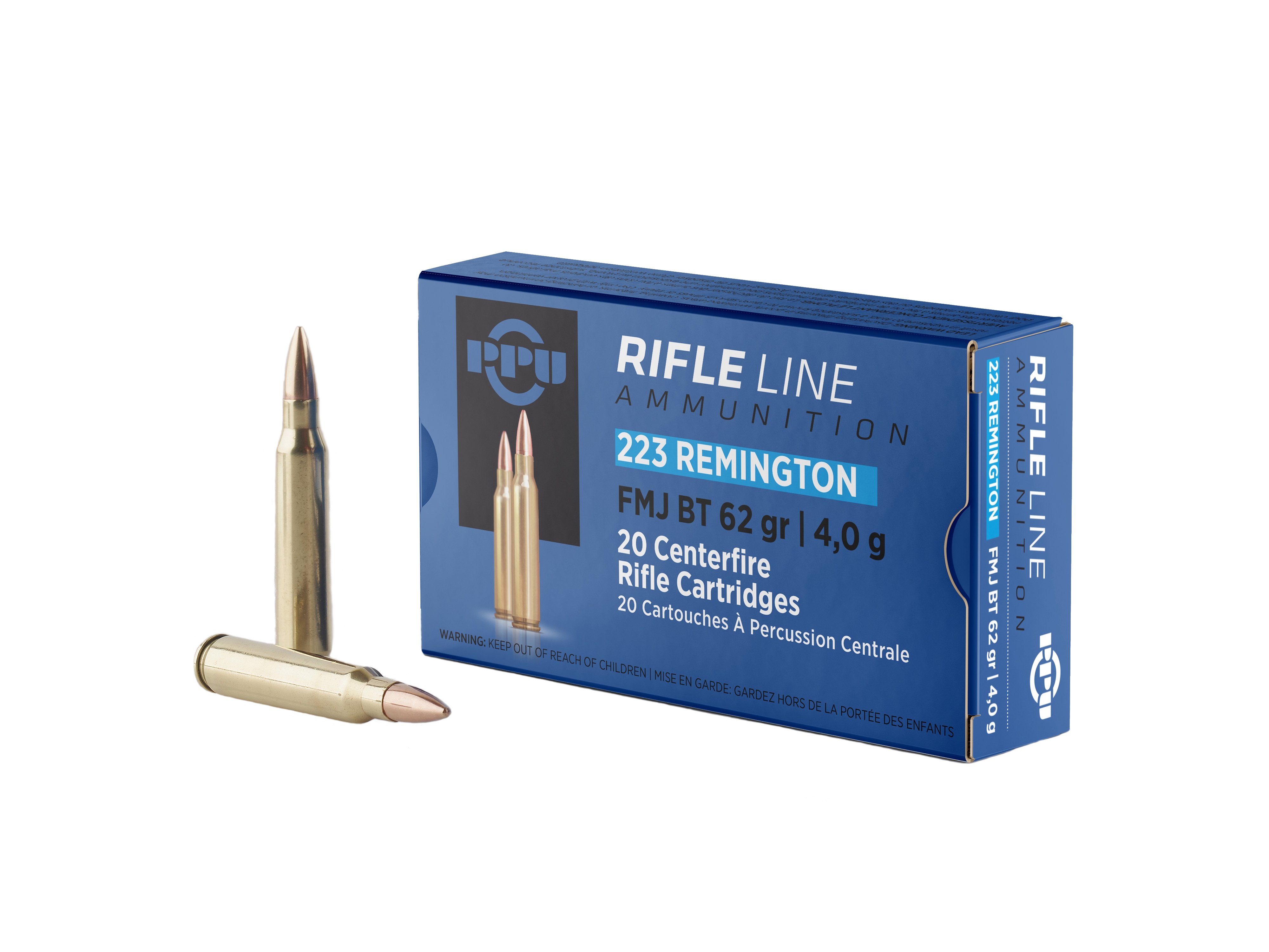 PPU Rifle Ammunition .223 Remington FMJ BT 62gr 3042 fps 20/ct - No Credit Card Fees - Low, flat rate shipping