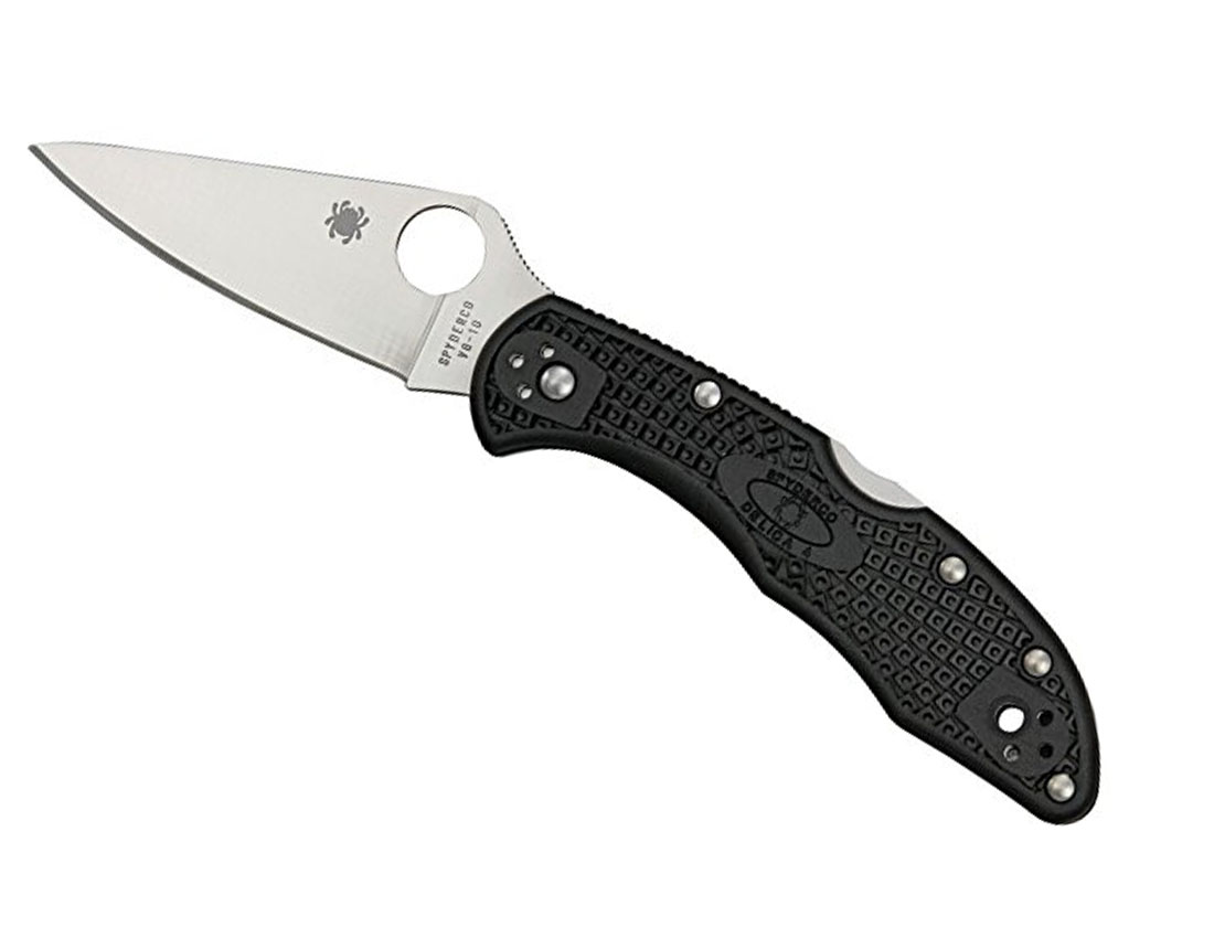 Spyderco Delica 4  Lightweight Flat Ground Plain Edge Knife, Black - C11FPBK
