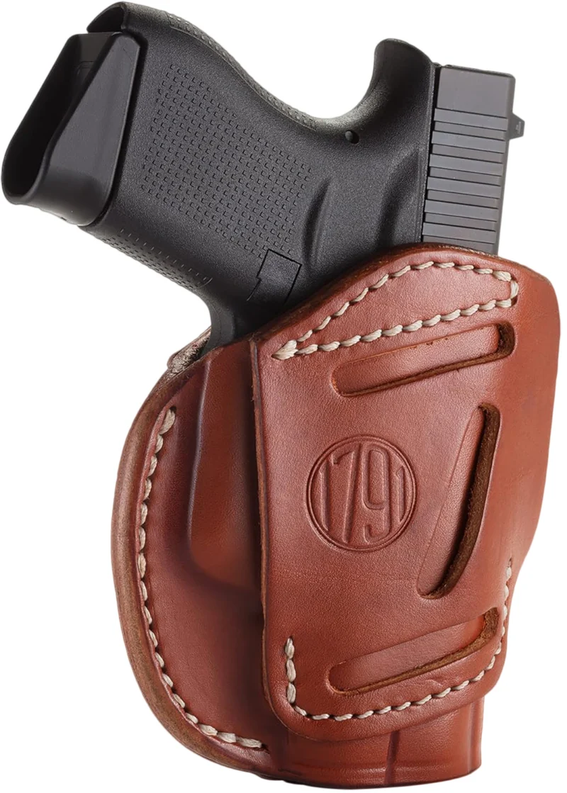1791 Gunleather 3WH2CBRA 3-Way IWB/OWB Size 02 Classic Brown Leather Belt Loop Compatible w/ Ruger LCP Compatible w/ Glock 42 Compatible w/ S Bodyguard Ambidextrous Hand