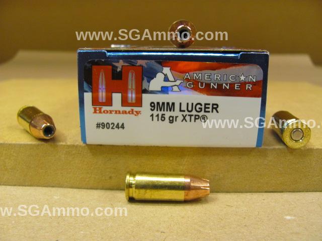 25 Round Box – 9mm Luger 115 Grain XTP Hornady American Gunner Ammo – 90244