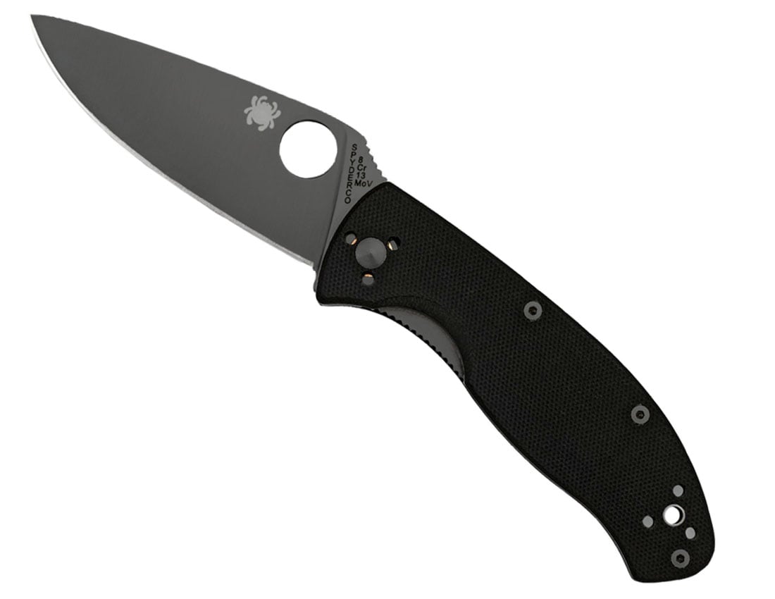 Spyderco Tenacious G-10 Plain Edge Black Blade Knife, Black - C122GBBKP