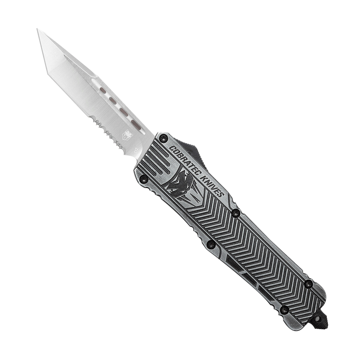 CobraTec Knives CTK-1 Large OTF Knife Tanto Serrated, Stonewashed - LSWCTK-1LTS