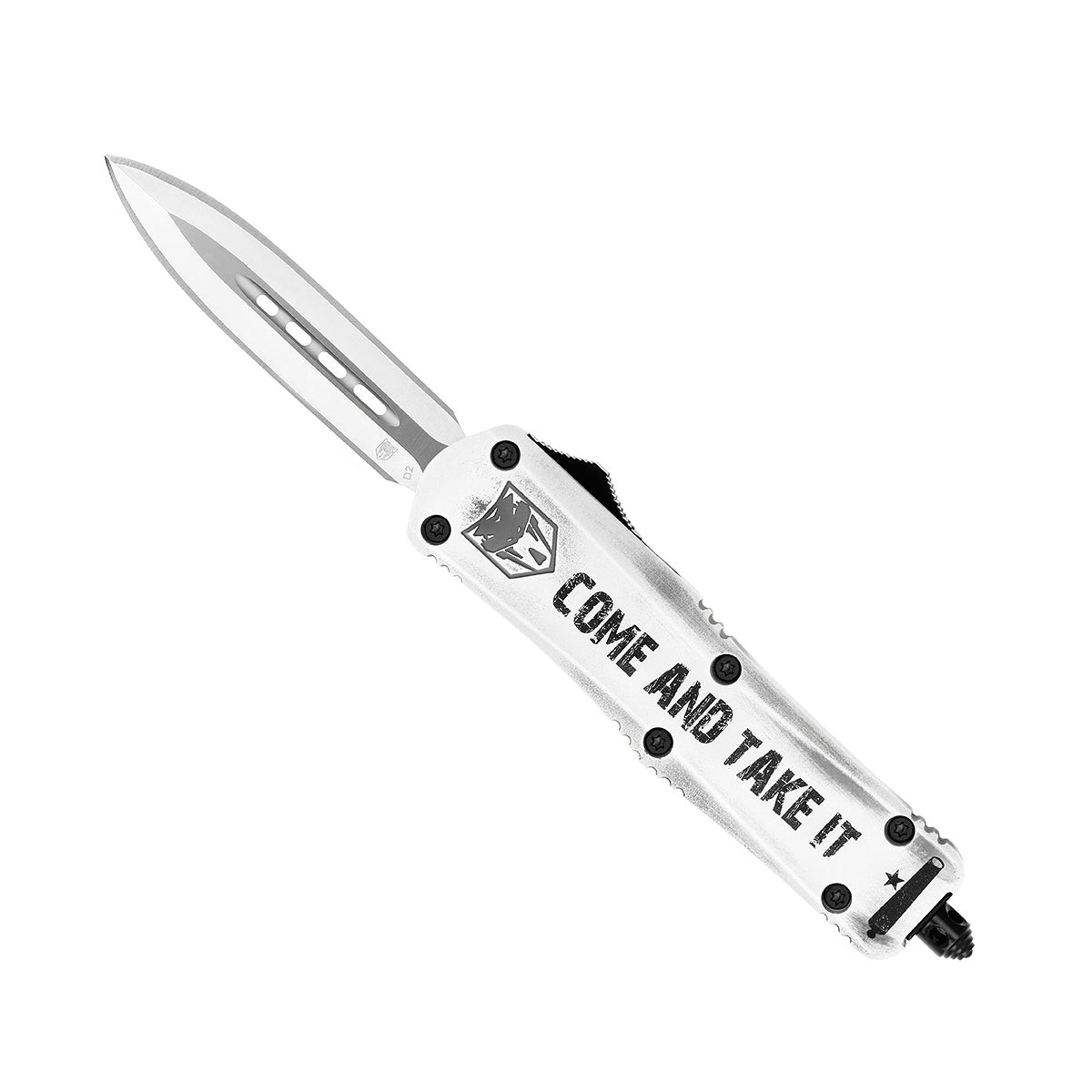 CobraTec Knives FS-3 Come And Take It Medium OTF Knife Dagger, White - MCATIFS-3DAGNS