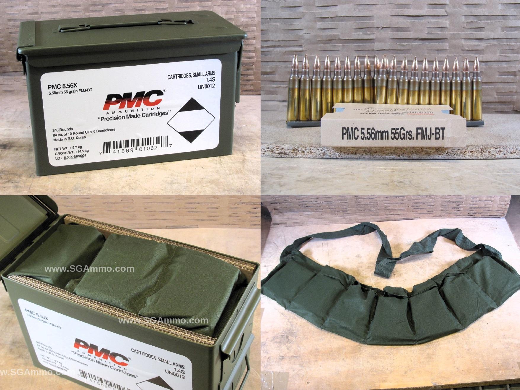 840 Round Canister – 5.56mm 55 Grain FMJ-BT M193 Ammo by PMC on AR15 Stripper Clips and Bandoleers in Ammo Can – 556XMB