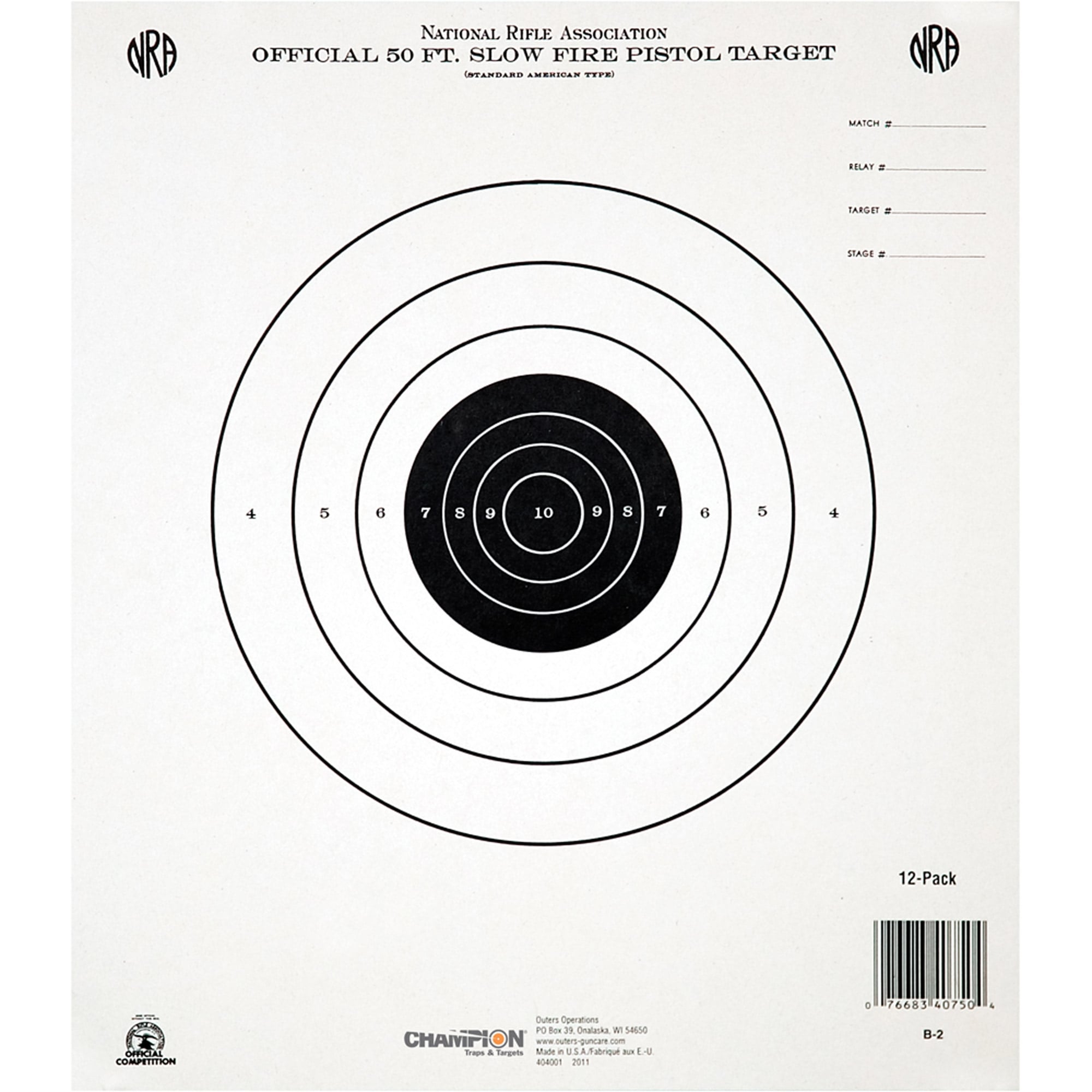 Champion 50 ft. Slowfire Pistol Target, 12 Pack - 45750
