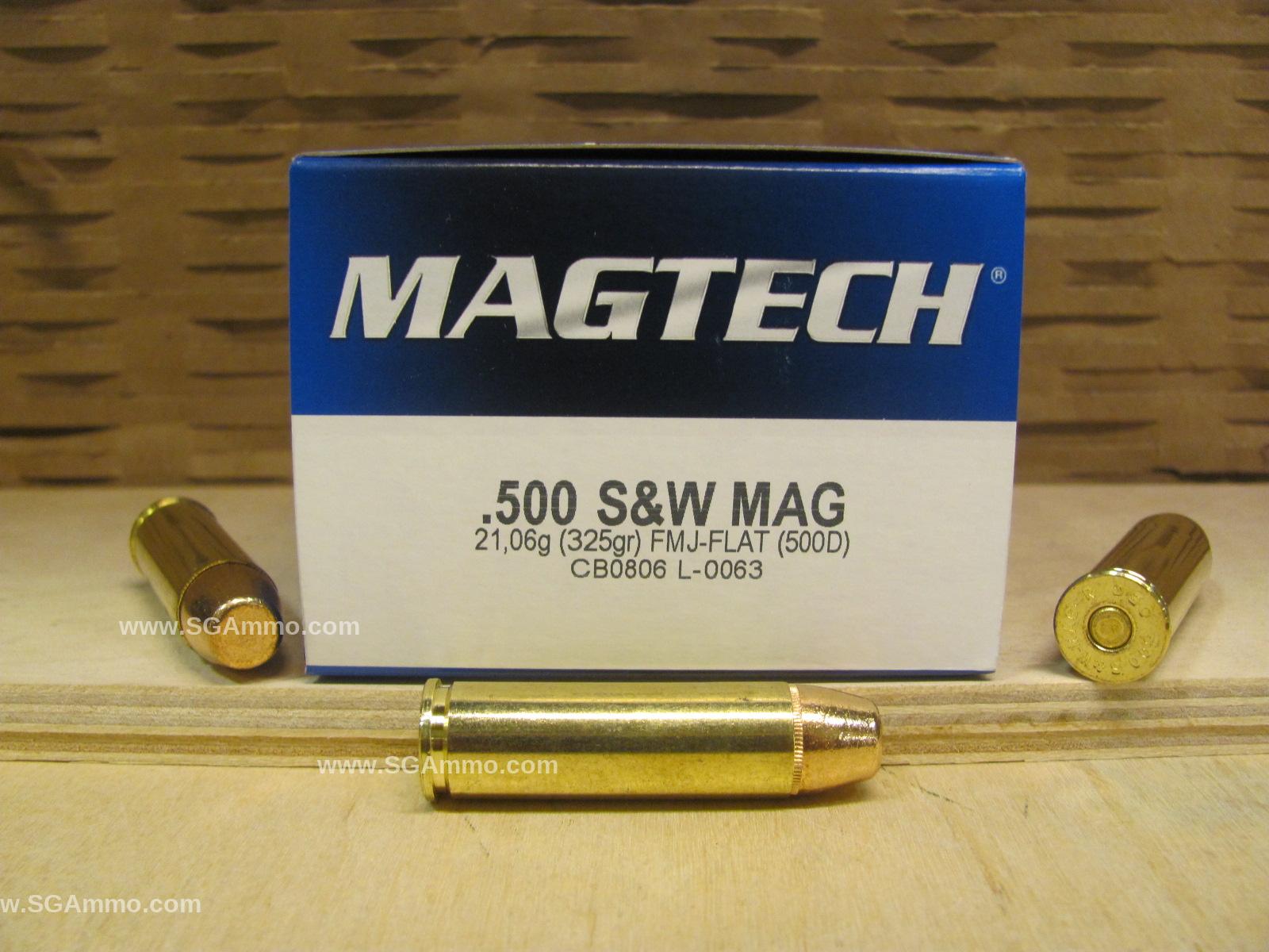 20 Round Box – 500 SW Magnum 325 Grain FMJ-Flat Ammo by Magtech – 500D