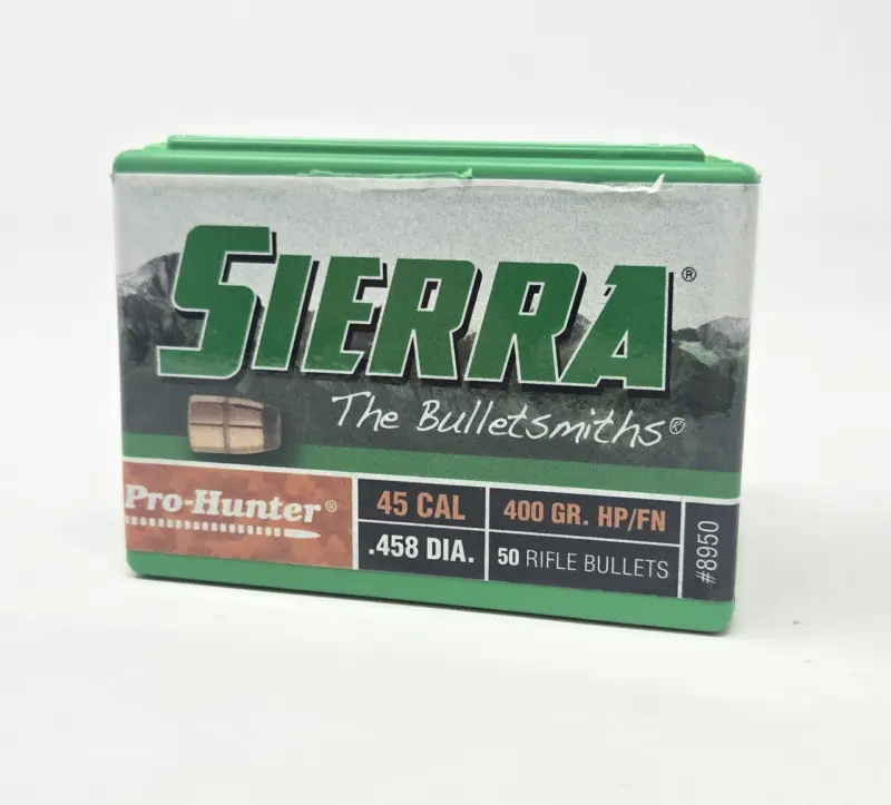 Sierra 458 Cal/45-70 (.458 Dia) Reloading Bullets Pro Hunter SRAA8950 400 Grain Flat Nose Jacketed Hollow Point 50 Pieces