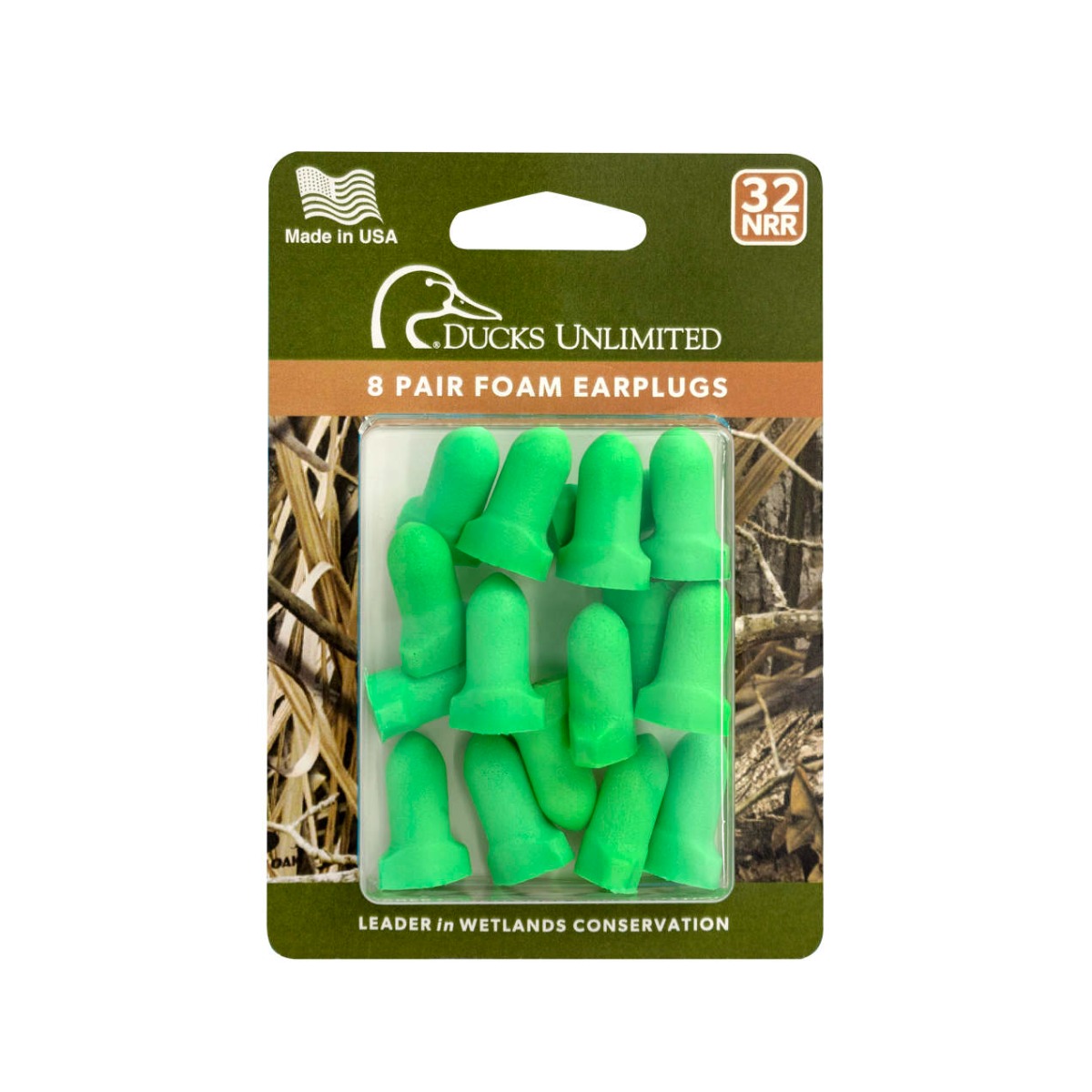 Radians Ducks Unlimited NRR32 8pr Blister Pack Green Foam Plugs - DU-FPL-GN32-B8