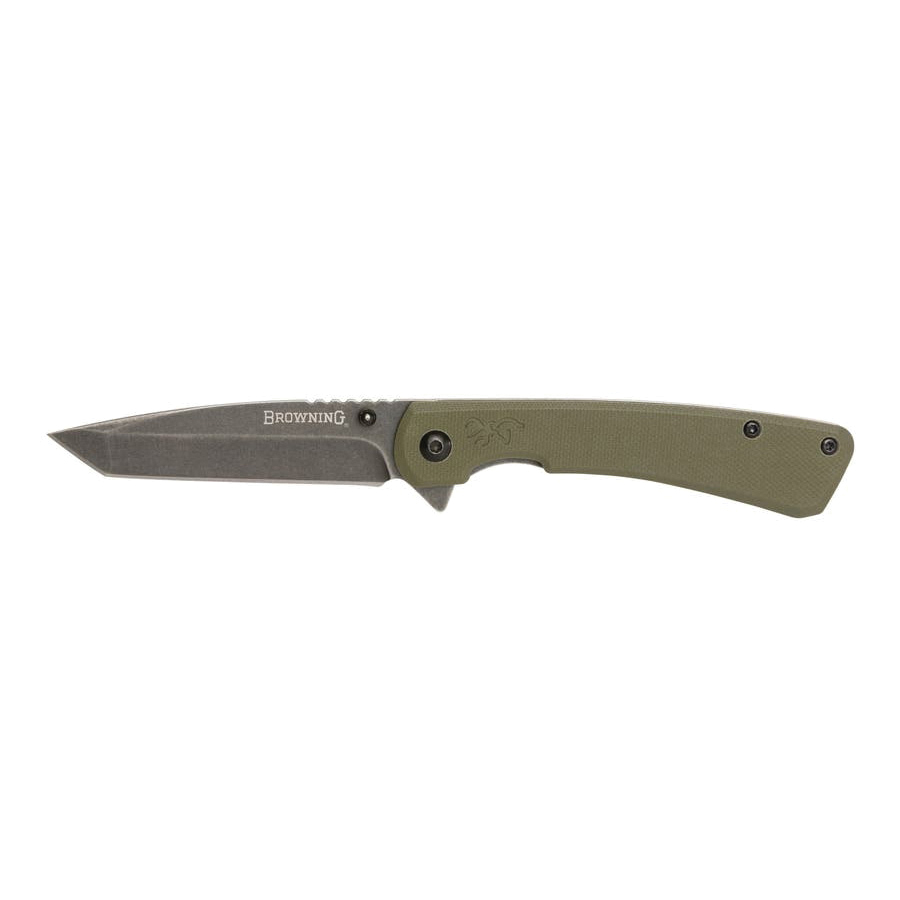 Browning Branded Rock Folder Folding Knife Tanto OD Green - Durable, Lightweight and Reliable Handle - 3220507