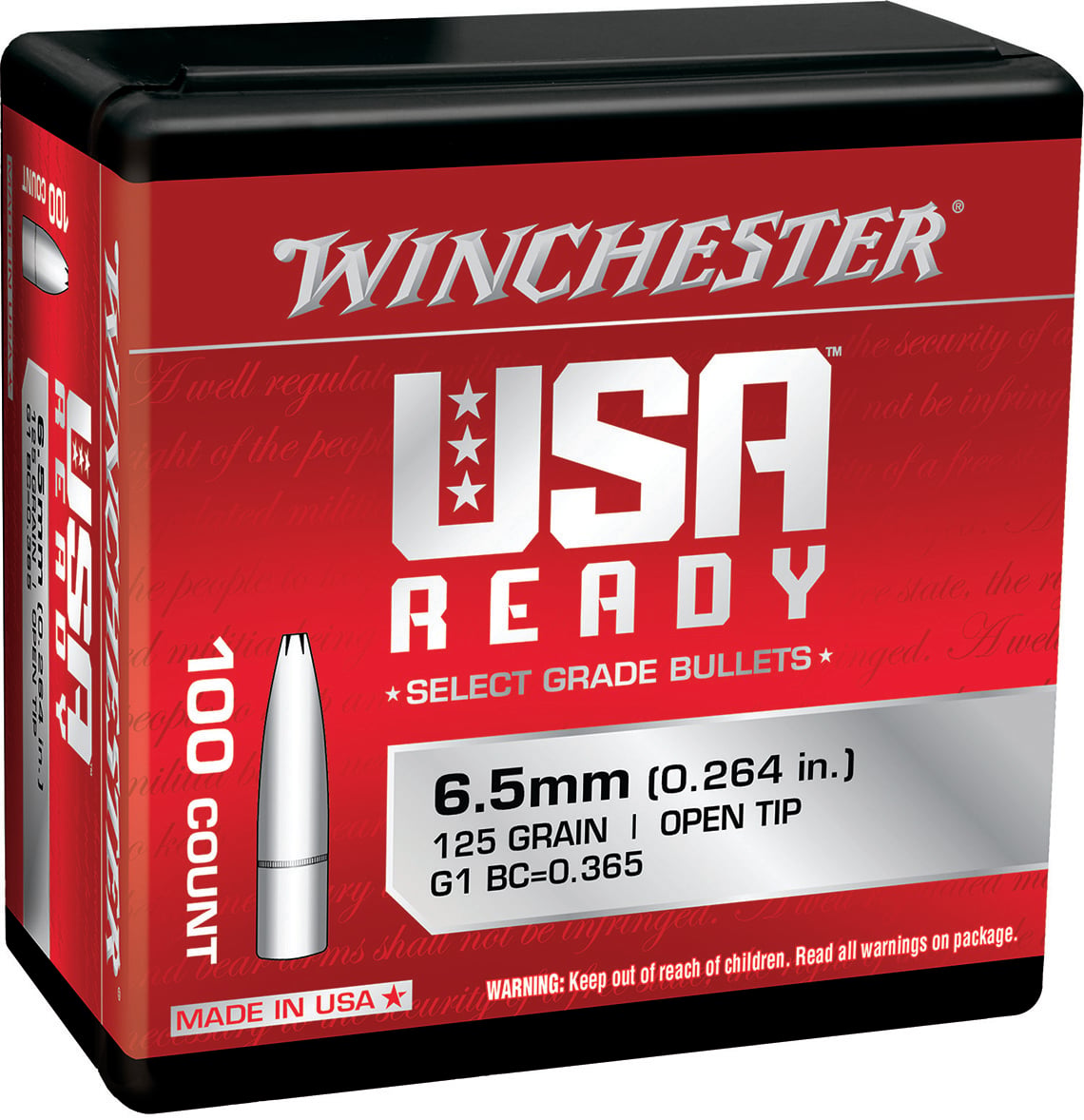 Winchester Open Tip 125gr 6.5 Creedmoor Reloading Bullets, 100/Bag - WBR65125