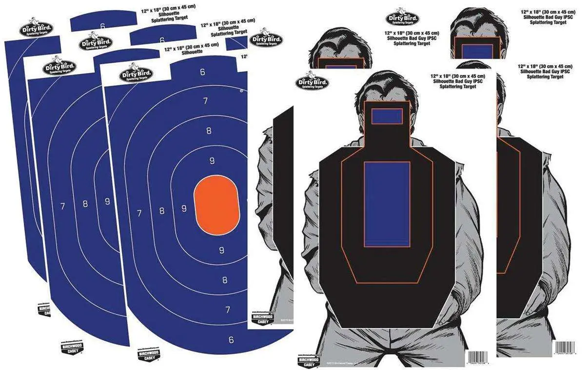Birchwood Casey Dirty Bird Combo 12"x18" 4-Blue/Orange Oval 4-Bad Guy IPSC Silhouette
