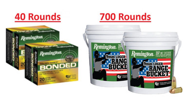 Remington 124 Grain +P Bonded JHP 40rds & 115 Grain FMJ 700rds - 740 Rounds Total