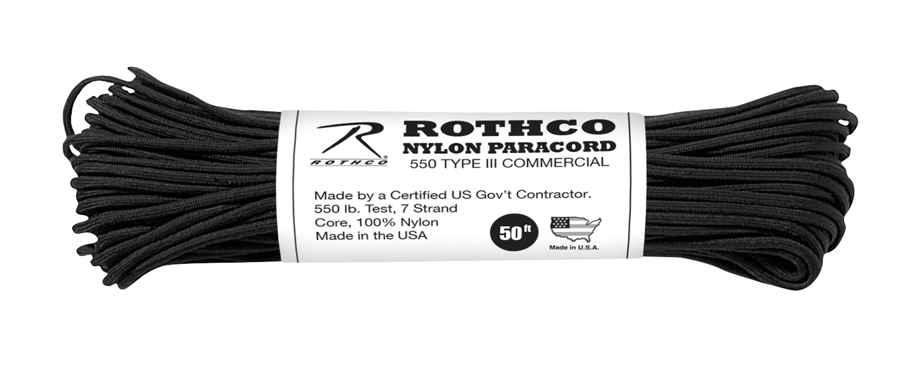Rothco Nylon Paracord Type III 550 Lb - Black, 50