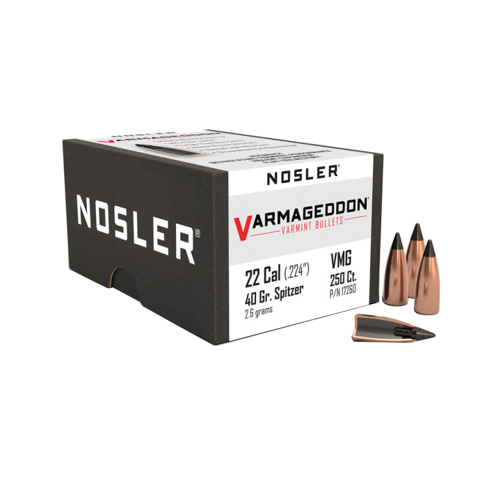 Nosler Varmageddon .22 Cal JPT FB Rifle Bullet, 40 gr 0.224" 250rds