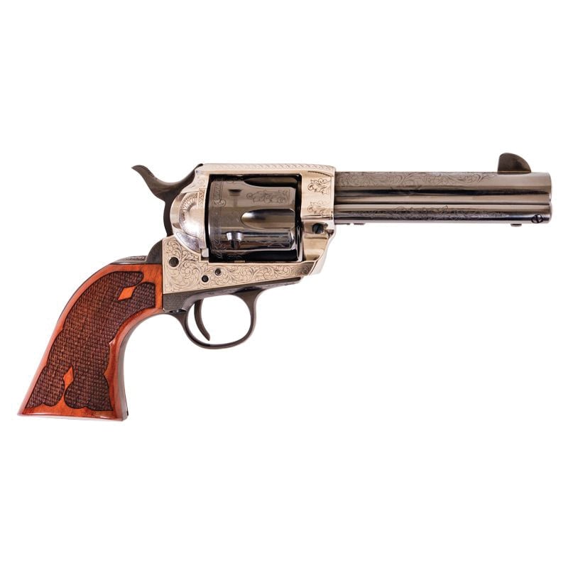 CIMARRON FRONTIER 45LC PW FS – 4.75″ ENGRAVED SILVER/BL WAL - No Credit Card Fees - Low, flat rate shipping