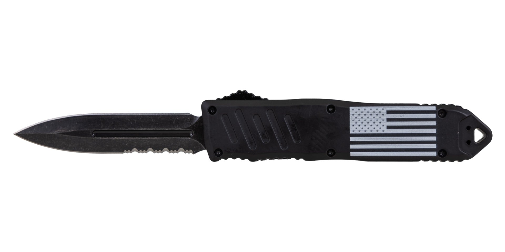 Master Cutlery American Flag Spear Point OTF Knife, Black - KN-8107BKAF