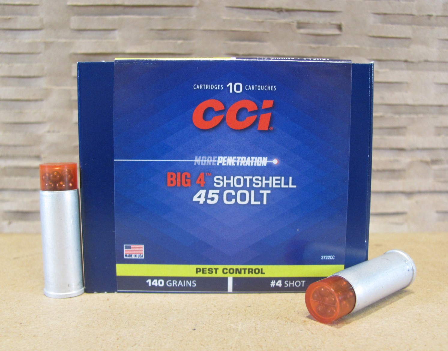 10 Round Box – CCI 45 Colt Big 4 Aluminum Case Shotshell Ammo for Pest Control – 140 Grains of Number 4 Shot – Made by CCI – 3722CC