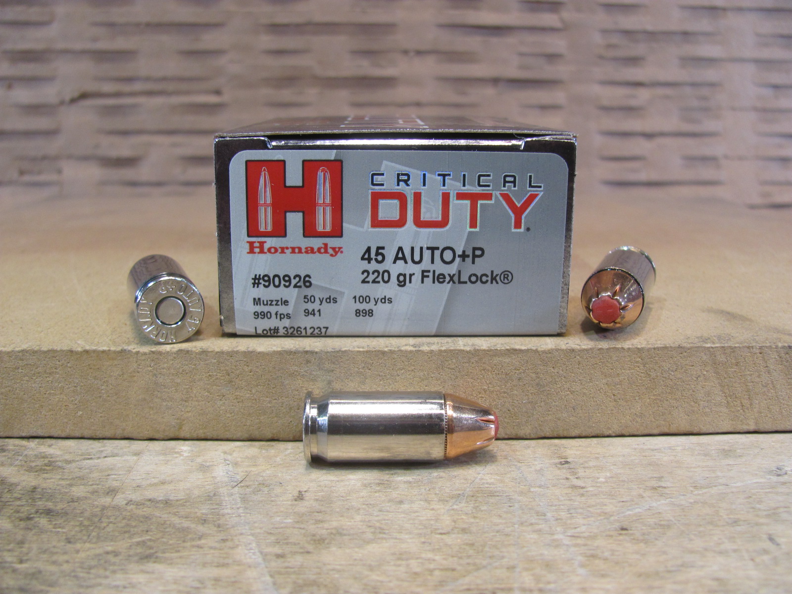 20 Round Box – 45 Auto 220 Grain +P Hornady Critical Duty Ammo – 90926