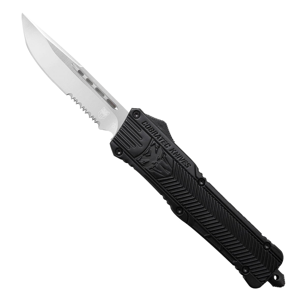 CobraTec Knives CTK-1 Large OTF Knife Drop Serrated Pont, Black - LBCTK-1LDS