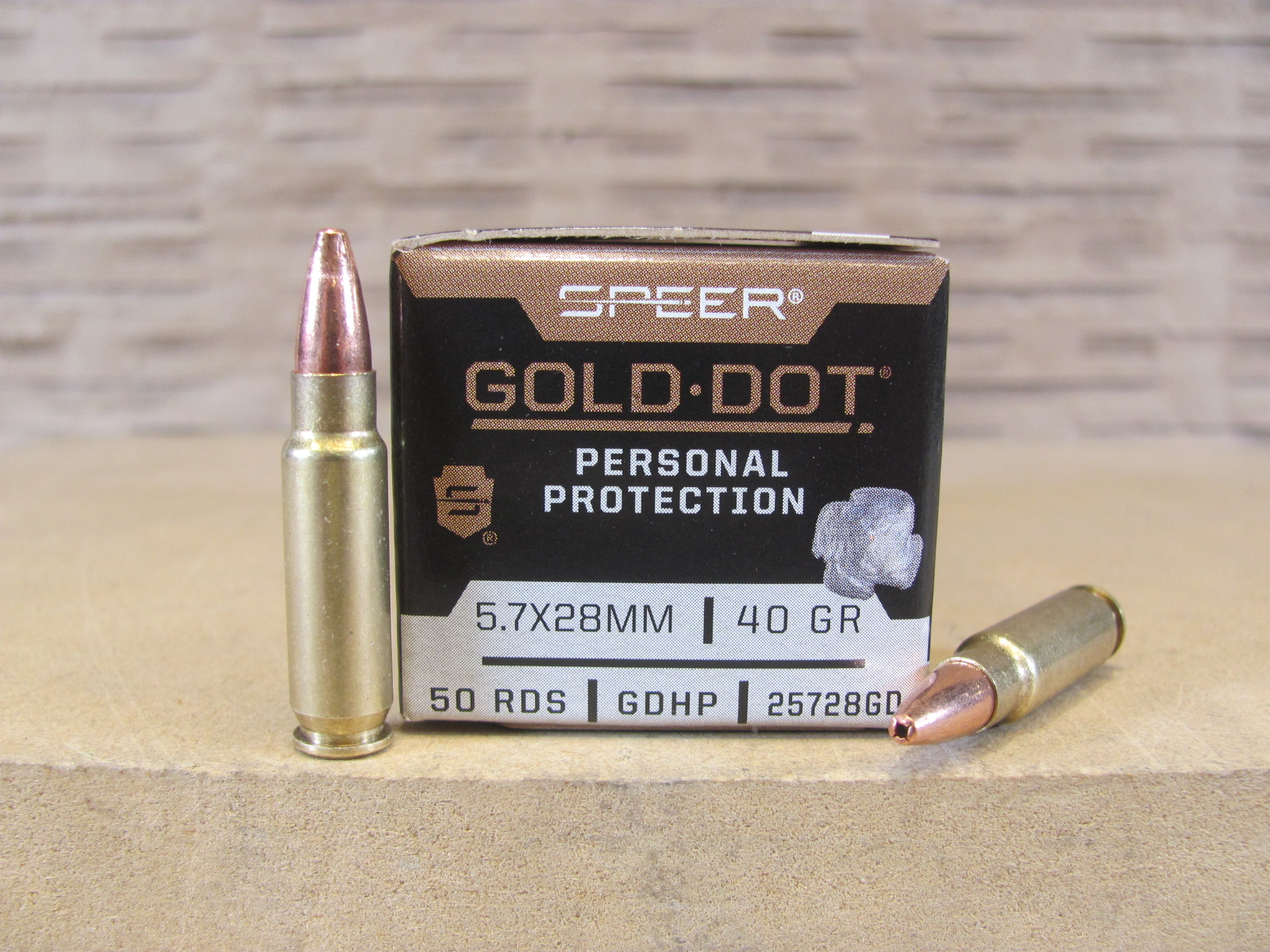 50 Round Box – 5.7x28mm 40 Grain Speer Gold Dot Hollow Point Ammo – 25728GD