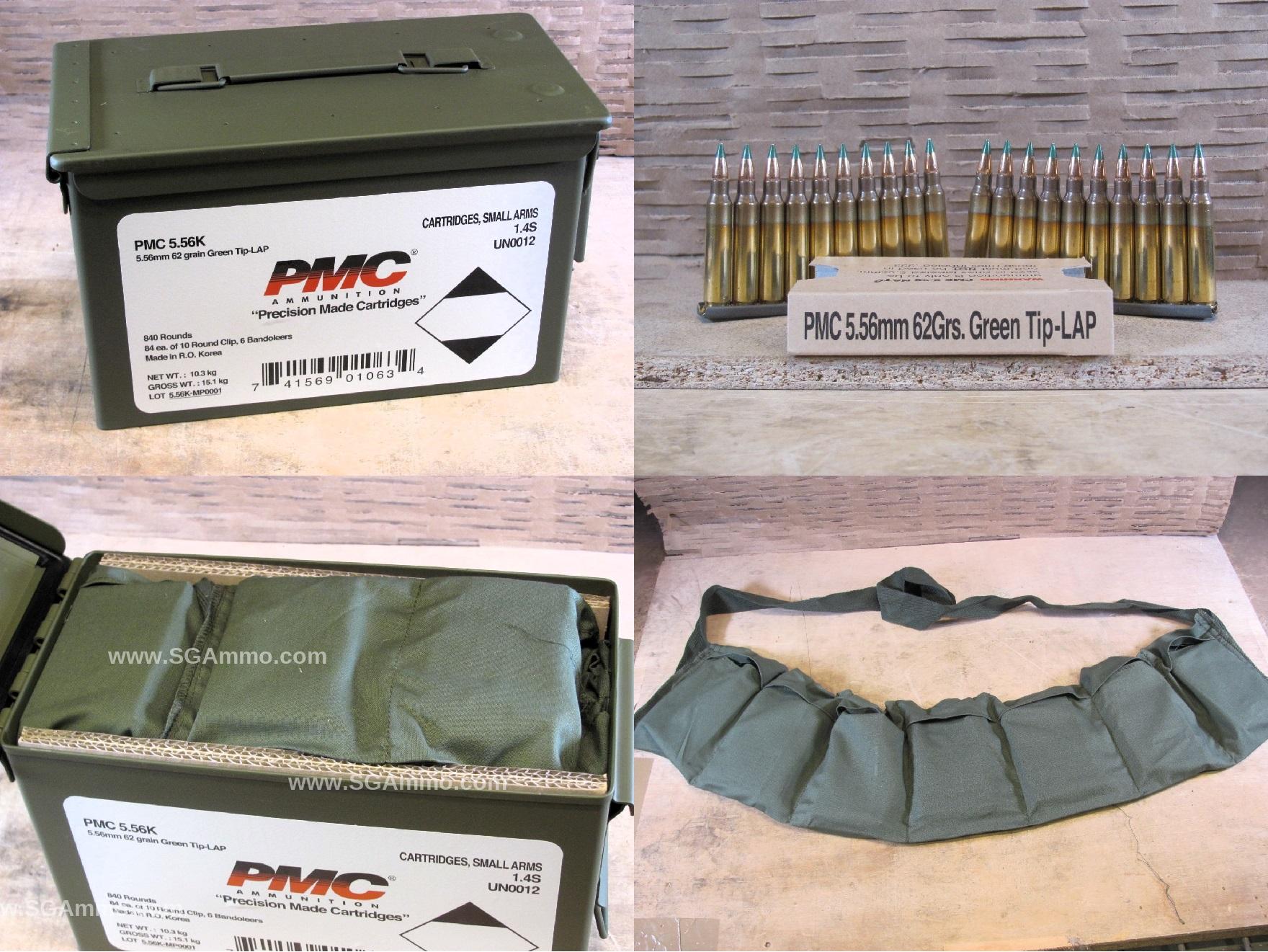 840 Round Canister – 5.56mm 62 Grain Green Tip M855 Ammo by PMC on AR15 Stripper Clips and Bandoleers in Ammo Can – 556KMB