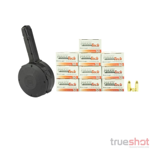 BUNDLE DEAL: 2 Black 50 Round KCI Glock 17 Drum Magazine and 500 Rounds of Ammo - Retail / Maxxtech 9mm 115 Grain