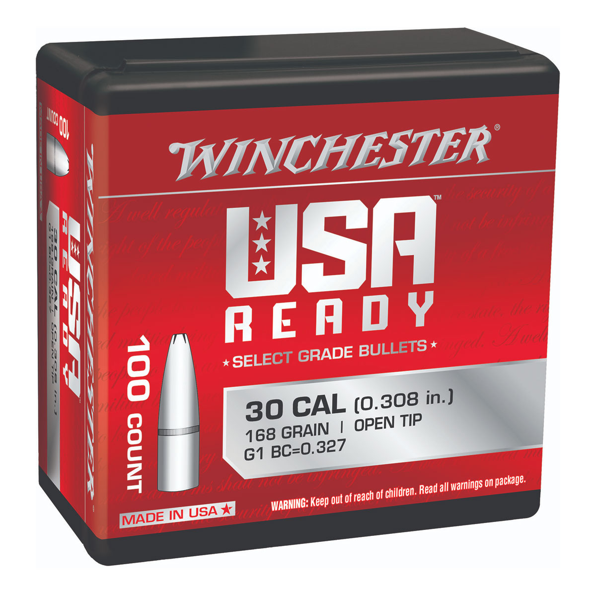 Winchester Components 168 gr Open Tip 30 Cal .308 Bullets, Pack of 100 - WBR30168