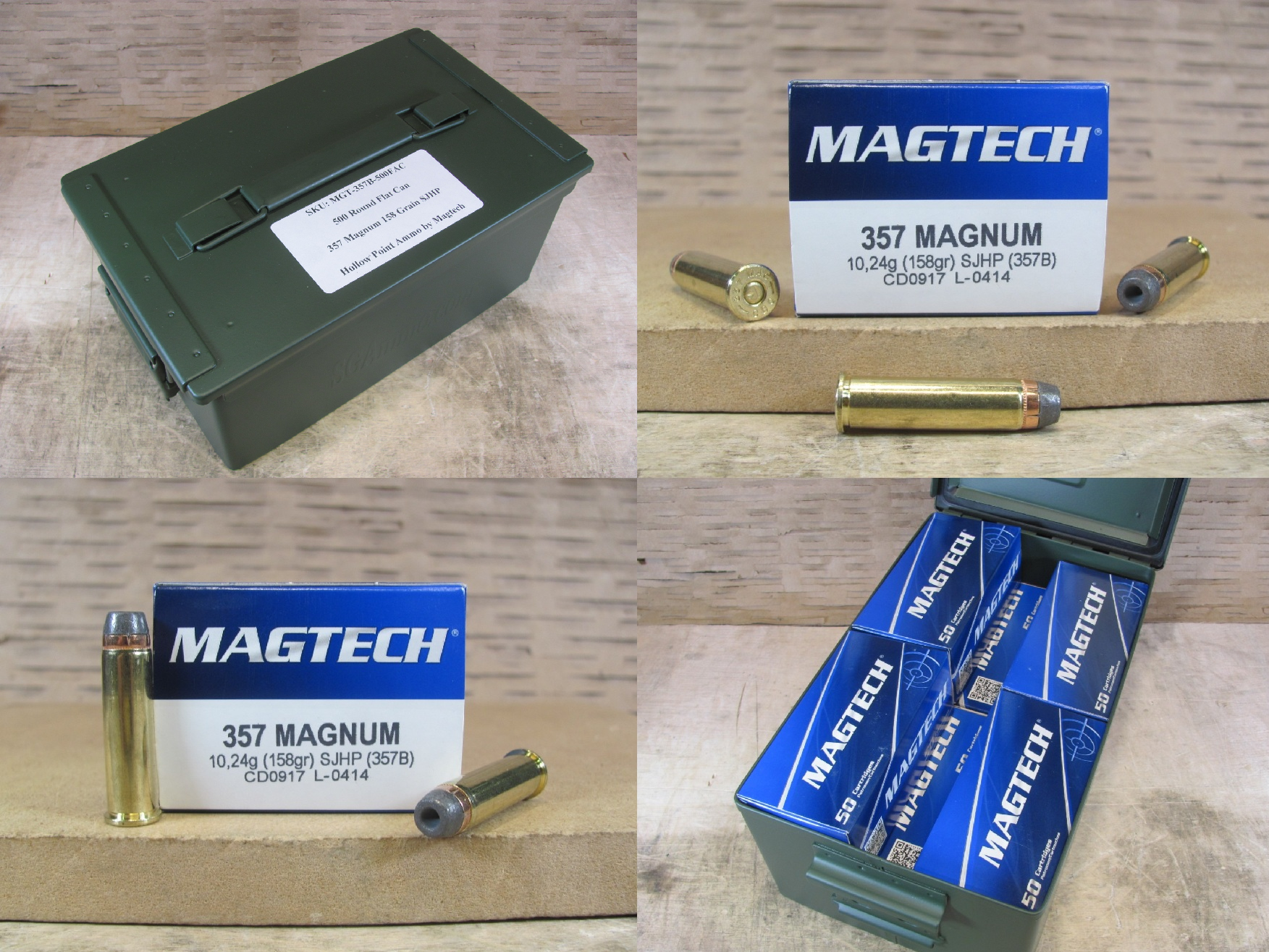 500 Round Flat Can – 357 Magnum 158 Grain SJHP Hollow Point Ammo by Magtech – 357B – Packed in Metal Canister