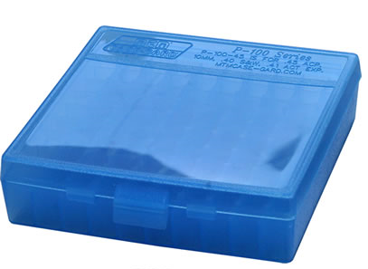 MTM Fliptop 100 Round Pistol Ammo Box, Clear Blue - P-100-45-24