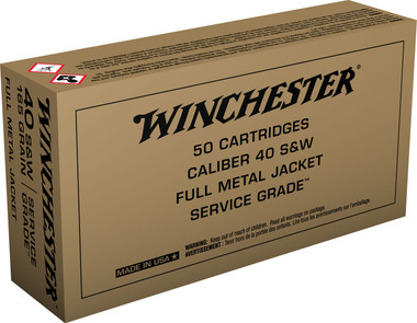 Winchester Service Grade 40 S&W 165 Grain Full Metal Jacket Flat Nose