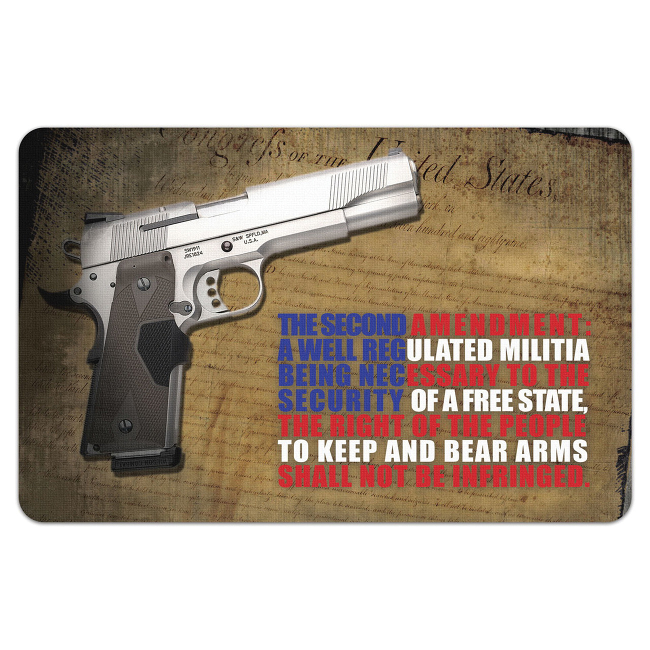 TekMat Right To Bear Arms 2nd Amendment Cleaning Mat, 11" W x 17" H x 0.125" T, Multi-Color - R172AMEND
