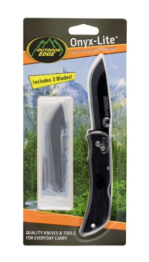 Outdoor Edge Onyx-Lite 3" Folding Kife w/ Pocket Clip, Stainless w/ Black Handle - OX-30C
