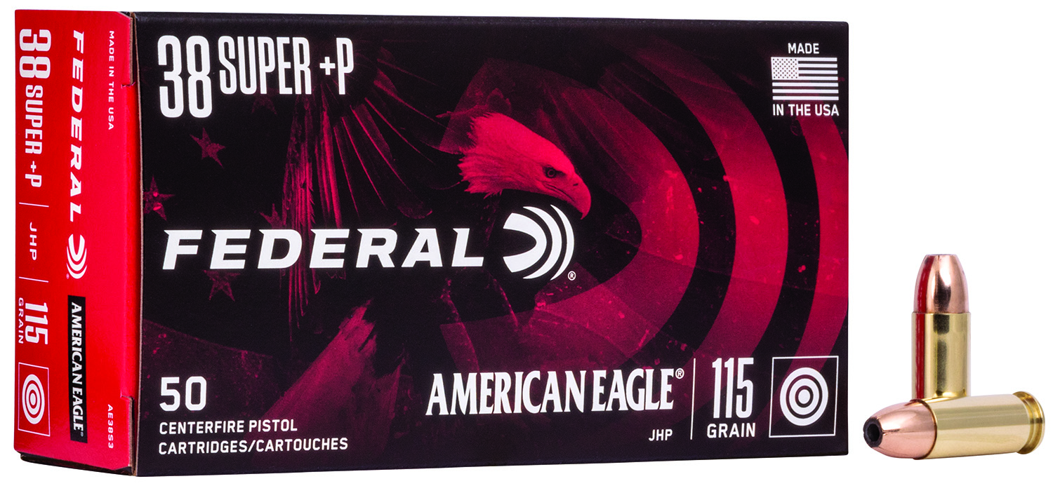 Federal AE38S3 American Eagle Handgun 38Super+P 115gr Jacketed Hollow Point 50 Per Box/20 Case - No Credit Card Fees - Low, flat rate shipping
