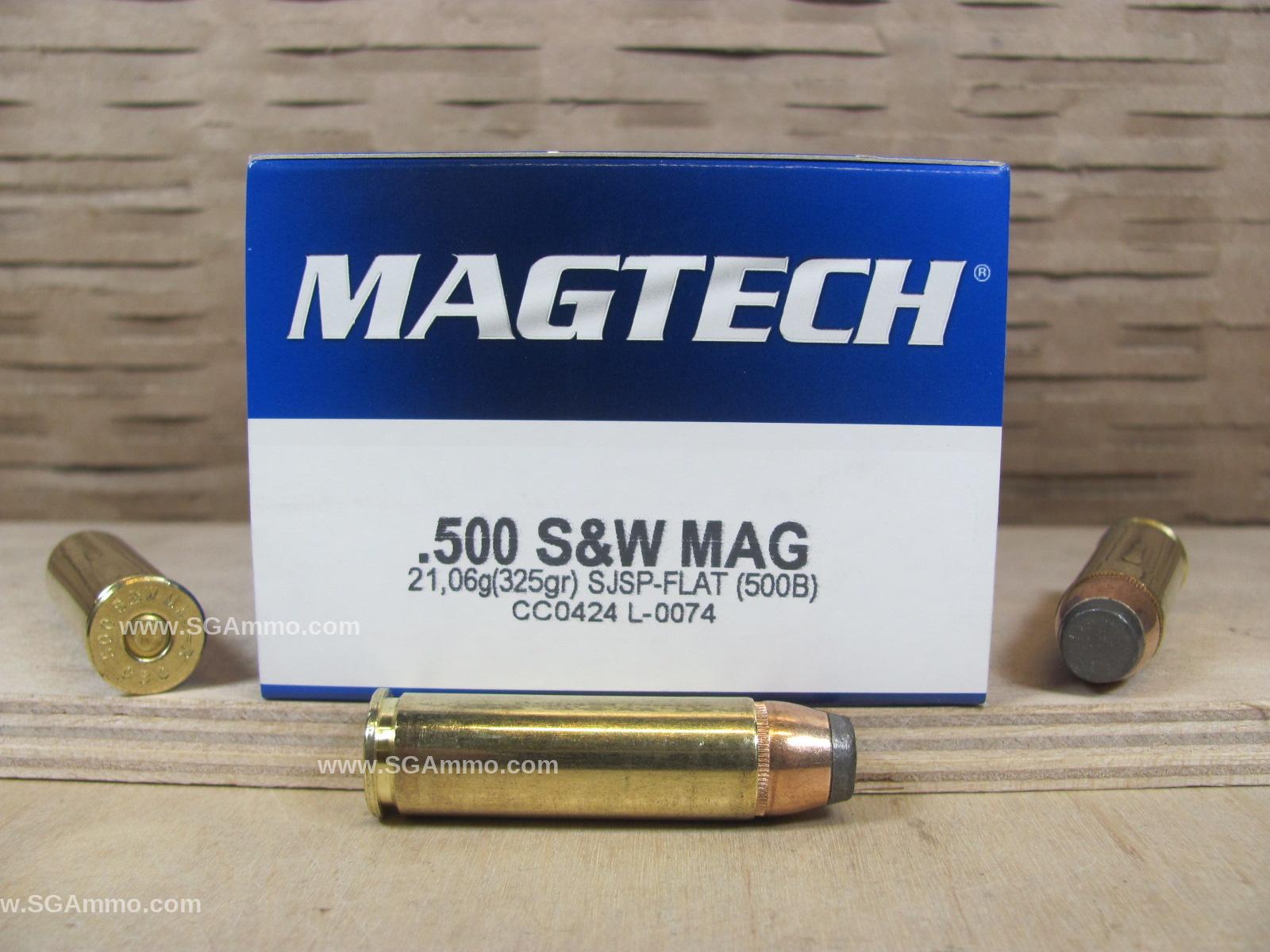 20 Round Box – 500 SW Magnum 325 Grain SJSP-Flat Ammo by Magtech – 500B