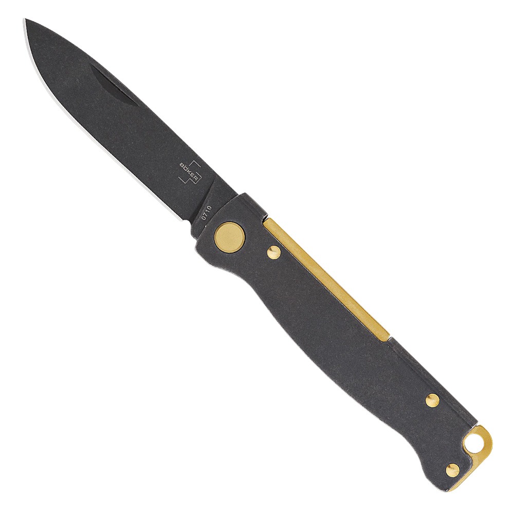 BOKER PLUS ATLAS FOLDING KNIFE - BLACK STONEWASH BRASS - 01BO859