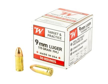 Winchester USA Target & Practice Handgun Ammunition 9mm Luger 115 gr. FMJ 1190 fps 50/ct - No Credit Card Fees - Low, flat rate shipping