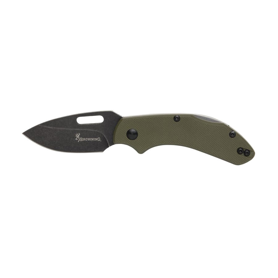 Browning Hidden Hollow Folder Small Folding Knife Drop Point OD Green - Durable, Lightweight and Reliable Handle - 3220504