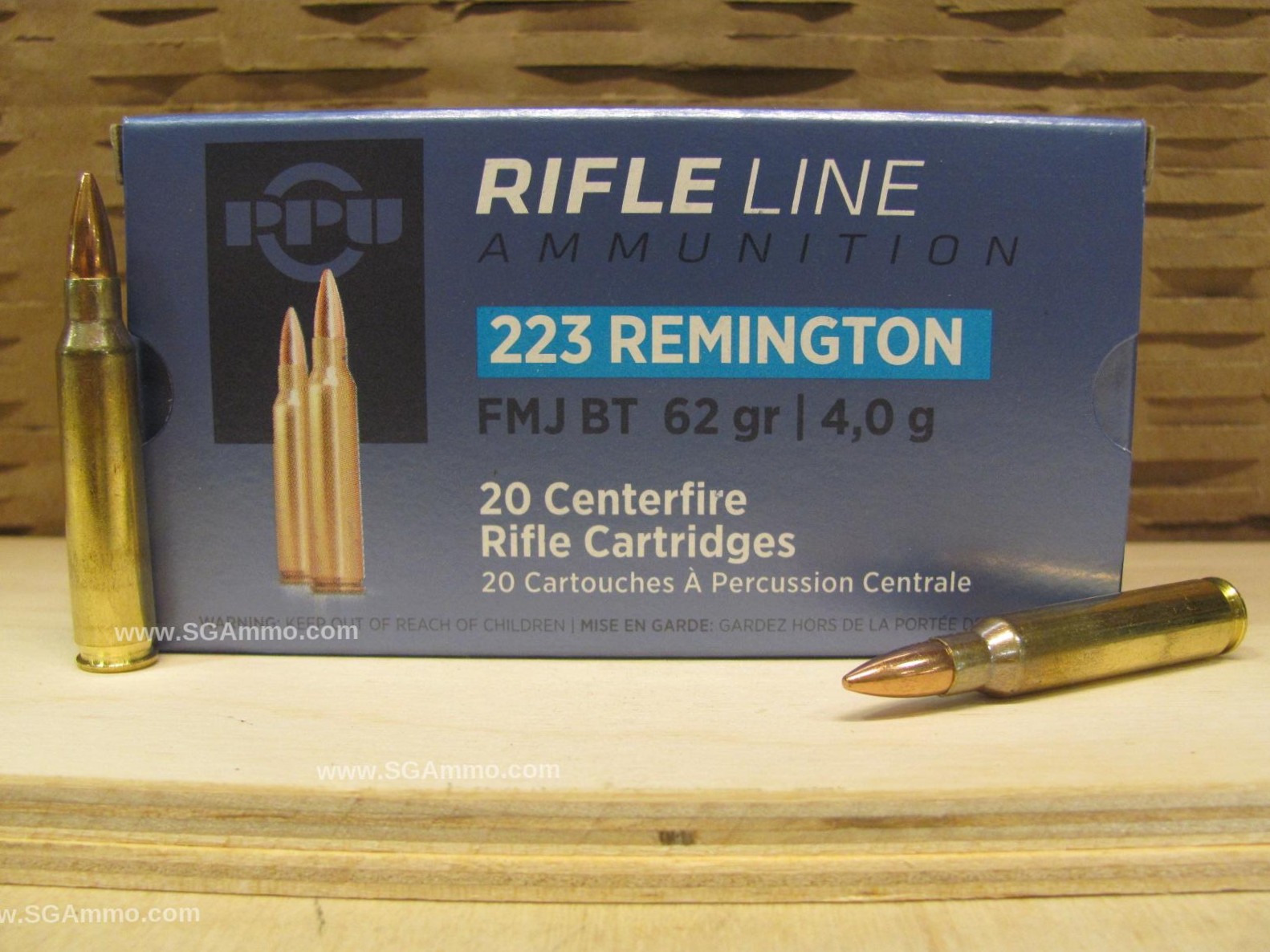 1000 Round Case – 223 Rem 62 Grain FMJ Prvi Partizan Non-Magnetic Bullet – Brass Case Ammo – PP223F2