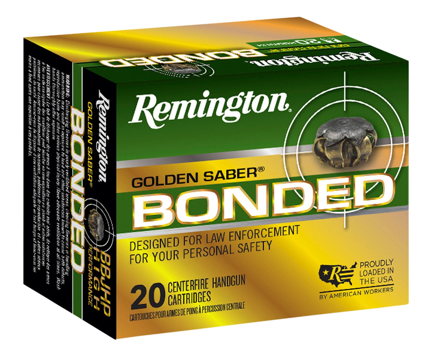 Remington Golden Saber 180 gr Bonded Brass Jacketed Hollow Point .40 S&W Ammo, 20/box - GSB40SWBB