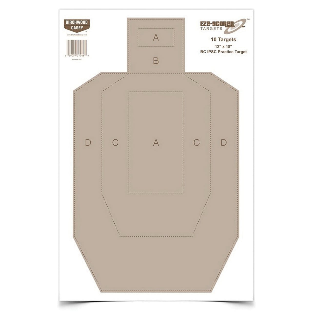 Birchwood Casey EZE-Scorer 12" x 18" Silhouette BC-IPSC Practice Target, Tan, 10/pack - 37206