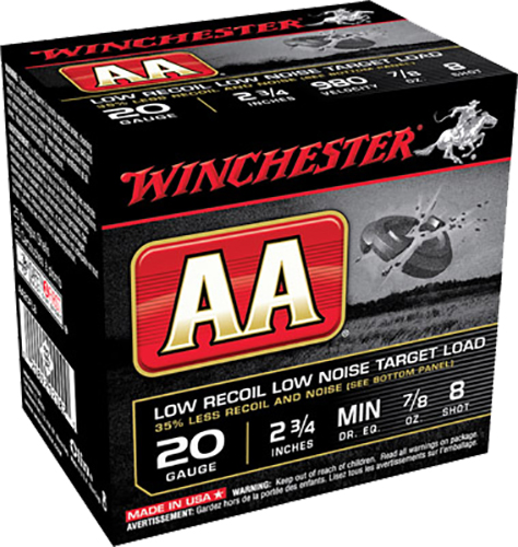 Winchester Ammunition AA Low Recoil Low Noise 2.75" 20 Gauge Ammo 8, 25/box - AA20FL8