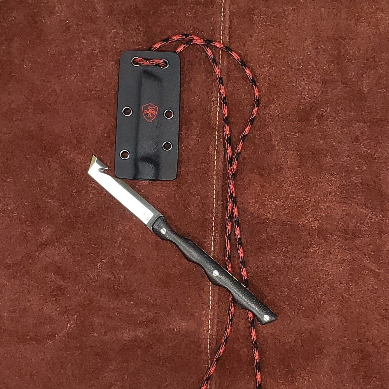 Templar Knife Neck Fixed Drop Point - Wearable Precision in Black and Red - N-TKR-32-2